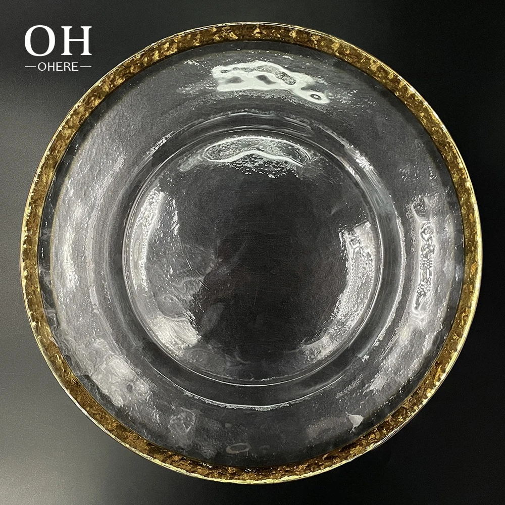ohere wholesale luxury glass charger plates cheap golden rim 13inch charger plate tableware for wedding party dishes