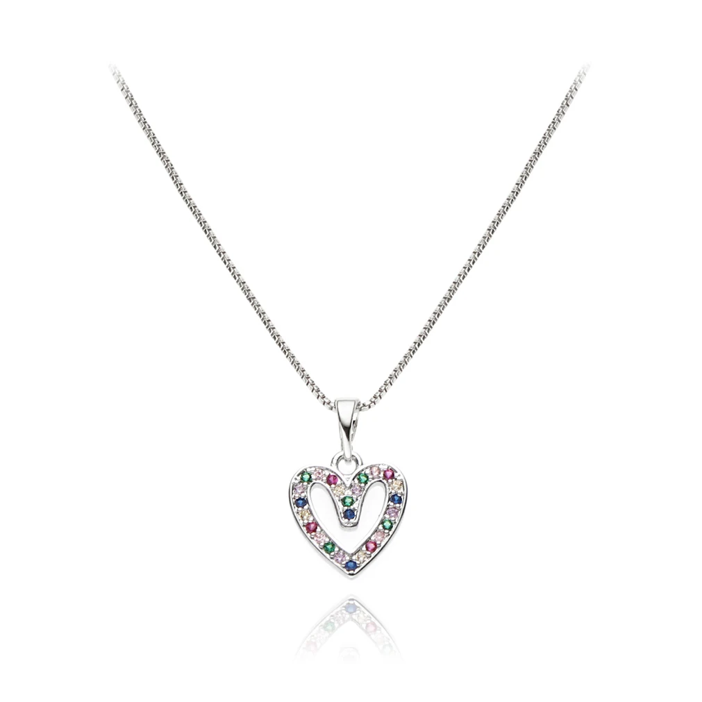 FOXI solid 925 pure silver necklace 5A CZ Popular color Gemstone Heart Shape Beautiful Pendant Necklace 925 Sterling Silver