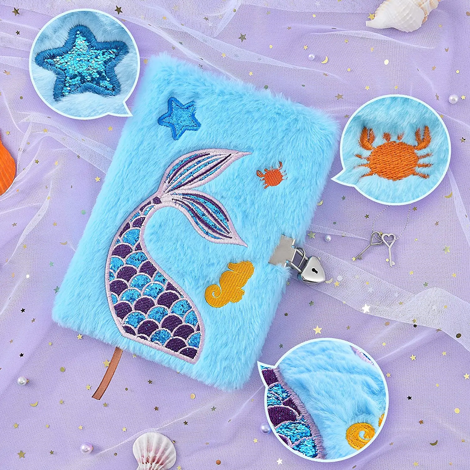 Plush Notebook Magic Journal for Girls Private Diary Embroidery School Travel Notepad