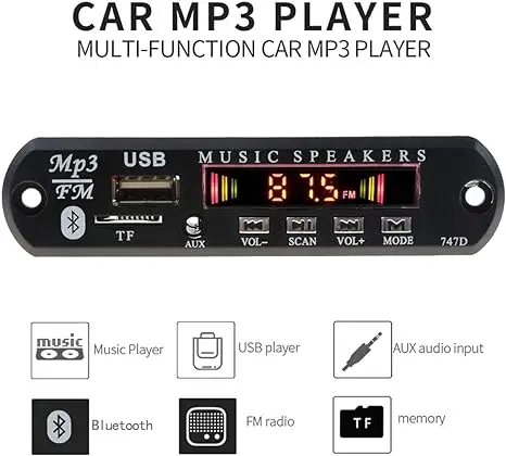 MP3 Decoder Board 2*80W 160W Amplifier Audio Player 12V DIY MP3 Player Car FM Radio Module TF USB Mic Record Call