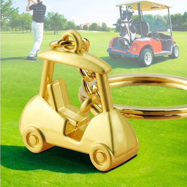 High Quality Gold Silver Metal Golf Club Ball Keyring Fashion Golf Carts Car Keychains Die Stamp key chain