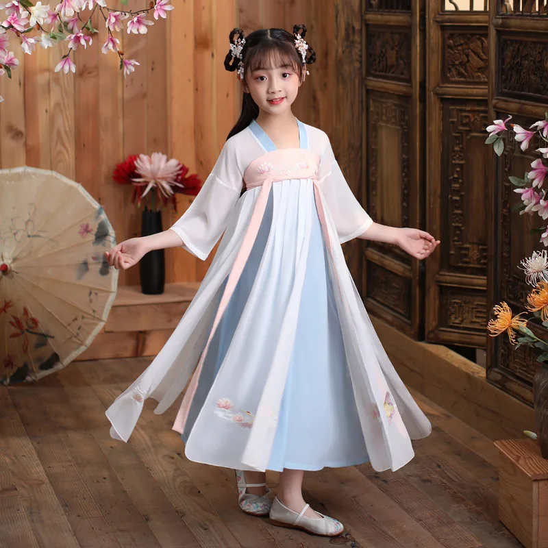  Летнее платье Hanfu для девочек детская одежда в китайском стиле костюм Тан супер