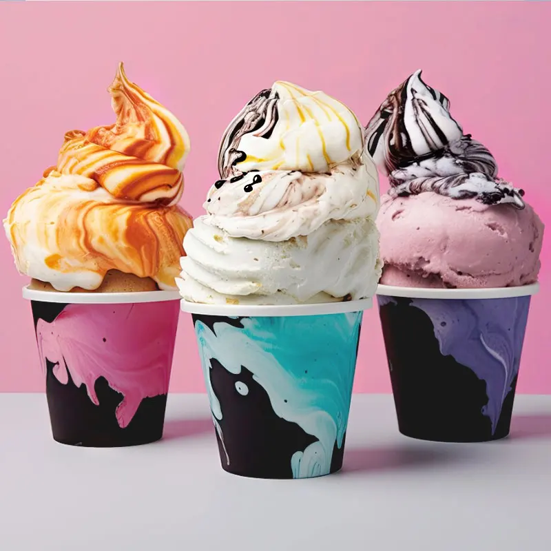 Disposable custom logo printed plastic pet pp pla paper frozen gelato ice cream yogurt cups dessert cup with lids