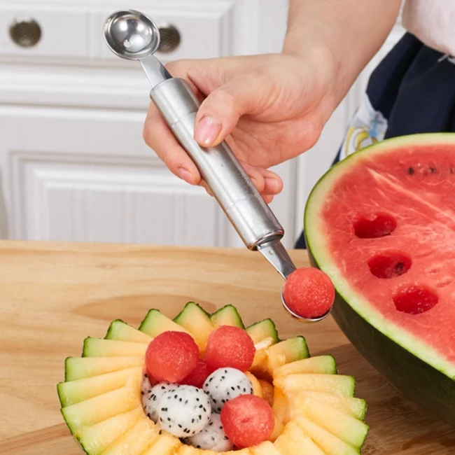 Double Melon Baller Scoop Dual Head Carving Knife Watermelon Cantaloupe Scooper for Cutting and Scooping Fruit Melons