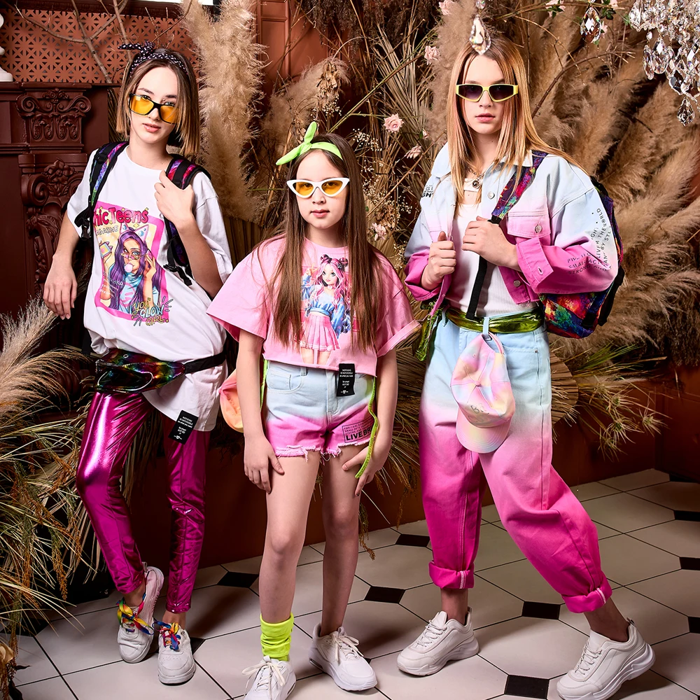 Stilnyashka Latest Spring Autumn Child Fuchsia Cotton Denim Trousers Girls Jeans Pants for Kids