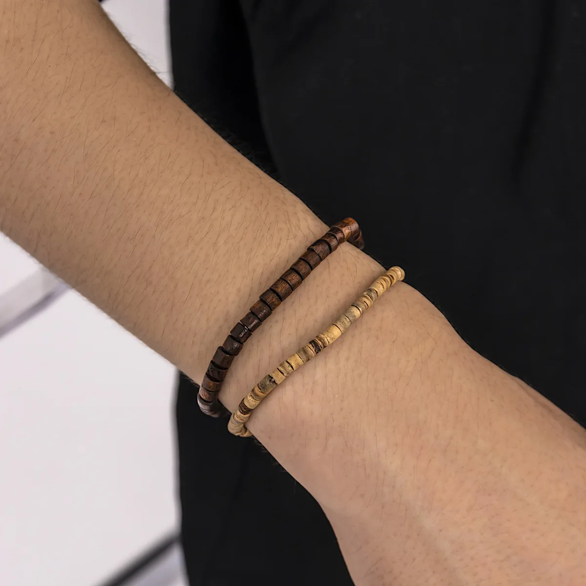New Arrival Street Vintage Mixed Color Wooden Bracelet Stitching Fashion Wood Beaded Bracelet For Men