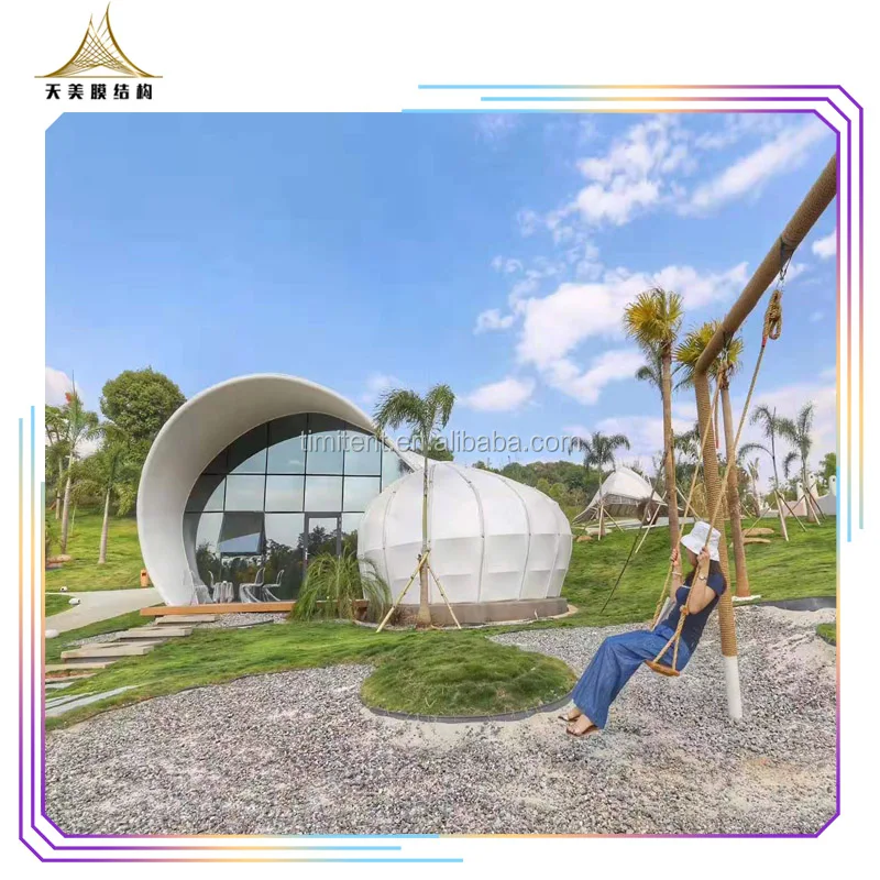 Outdoor prefab house structures pvdf tensile tent membrane structure architecture snail shape luxury glamping tents hotel