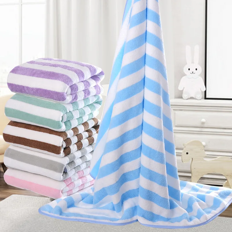 Ins Hot sale super absorbent luxury cheap microfiber coral stripe bath Spa Shower towel home cover blanket