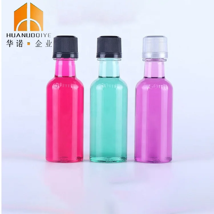 Pet Wholesale 50ml amber Long Neck Liquor Spirit plastic Whiskey Mini Round drink Bottle