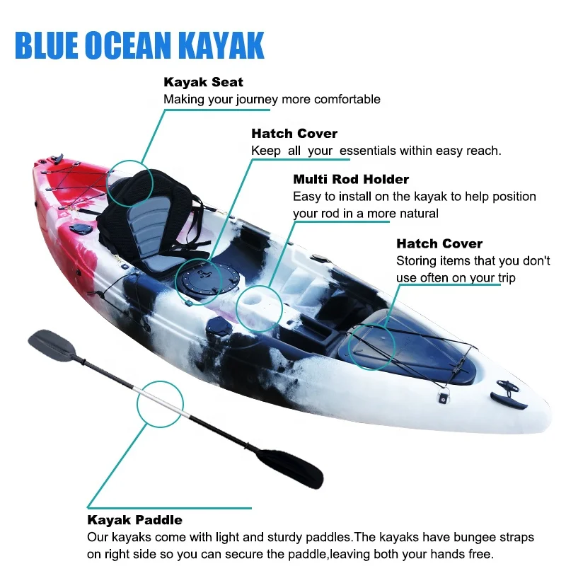 Каяк для рыбалки с электроприводом для троллинга из синего океана