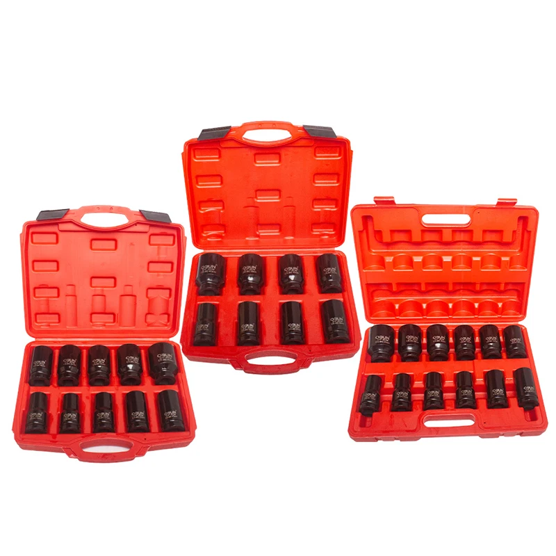 Air Impact Tool Set Cr-Mo Deep Impact Socket Set For Automotive Wheel Suspension Frame And Axle Maintenance And Repair Truck