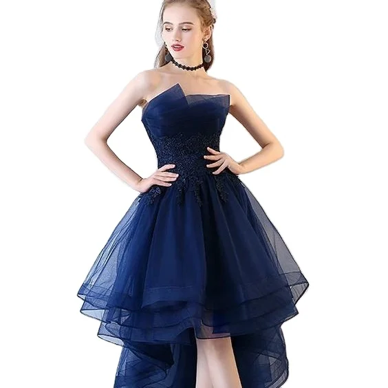 navy blue high low tulle modest Prom Dresses Most Beautiful Wedding Dresses Boho Off Shoulder Wedding Bridesmaid Dress