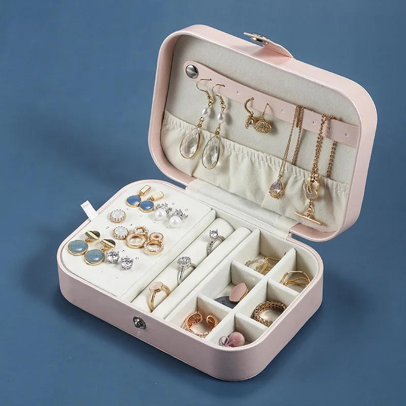  Wholesale Custom Logo PU Leather Jewelry Box Organizer joyero Small Travel Velvet Earring Ring Necklace Jewellery Packaging