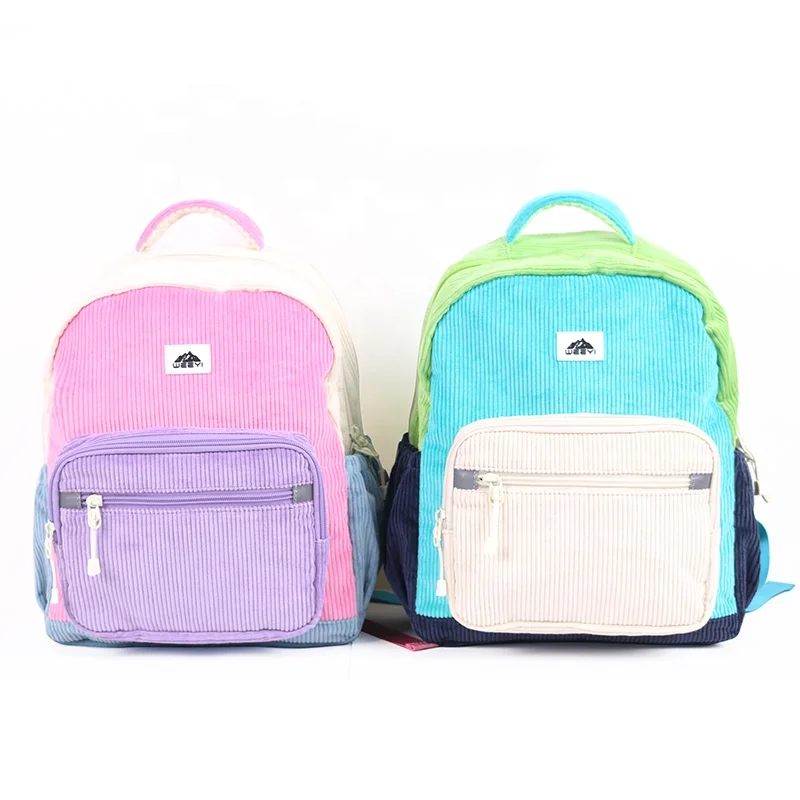 CHANGRONG Custom Pink Corduroy Student Backpack for Girls Kids School Bag