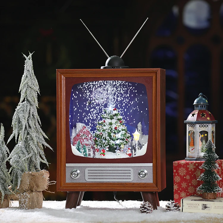 Television Tv Christmas Ornament Personalized christmas electric train Decoration Xmas Tree Decor snowing musical lantern lamp