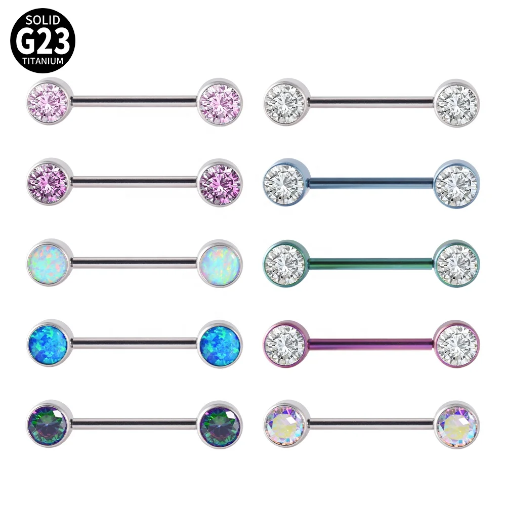 G23 Titanium Nipple Sexy Shield Bars Piercing Opal CZ Gem 14G Internally Thread Nipple Barbells Women Trendy Jewelry wholesale