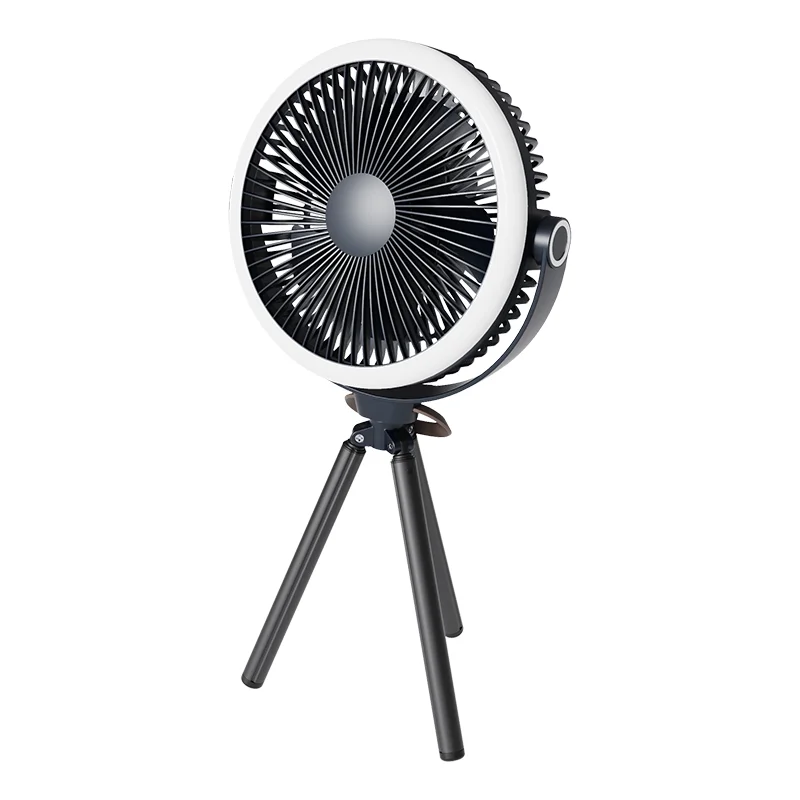 New Arrival Tripod Camping Rechargeable Travel Outdoor Fan Desktop Hanging Ceiling Fan With Light