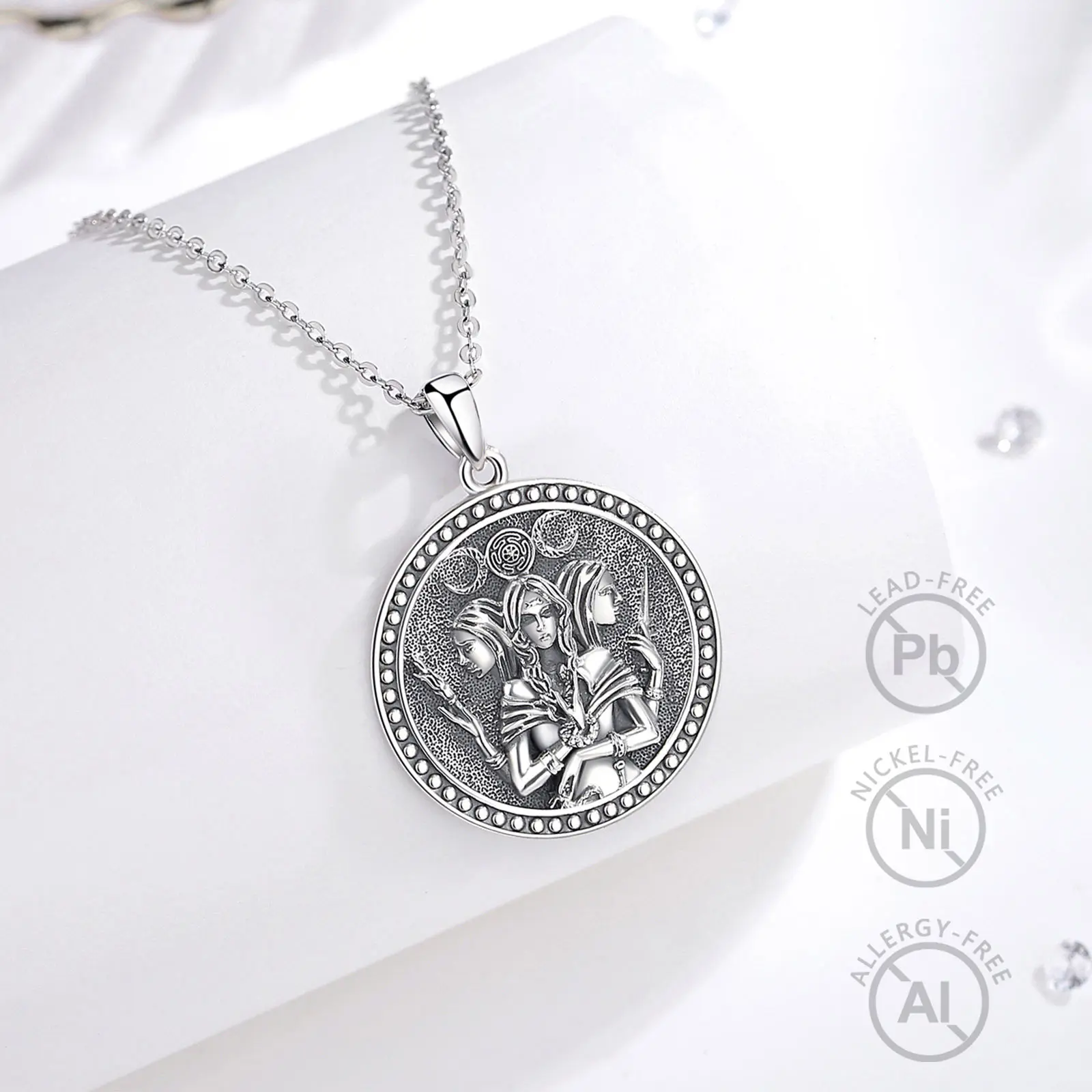 Changda 925 Sterling Silver Pagan Wiccan Triple Moon Goddess Amulet Jewelry Necklace for Men