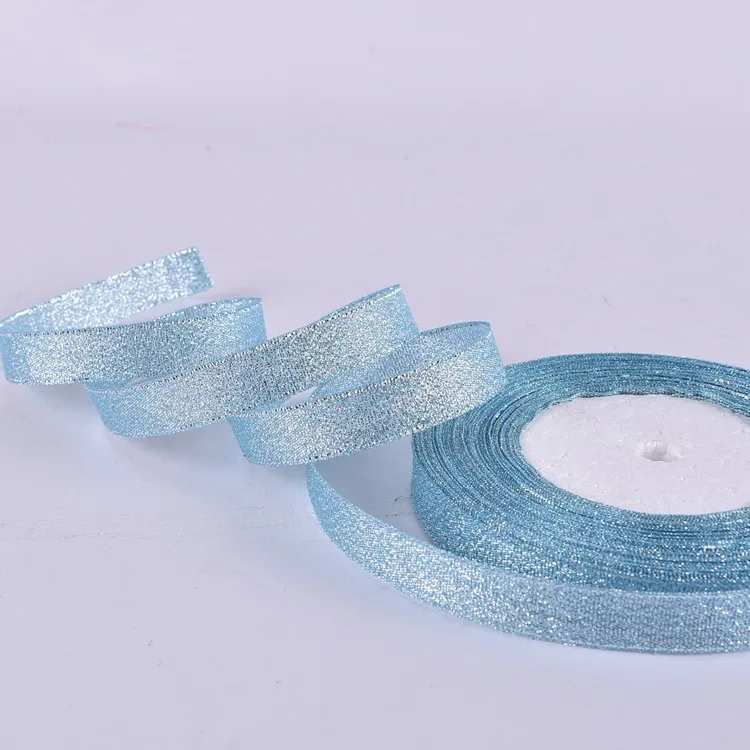 different types silver gold colored organza metallic glitter ribbon for jewelry box