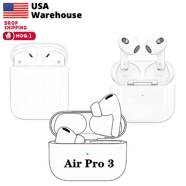 Us Warehouse Original 1:1 Air Pro 3 Gen 3 Air 3 Pods Pro Real ANC Wireless Earbuds Airpodding Pro 3