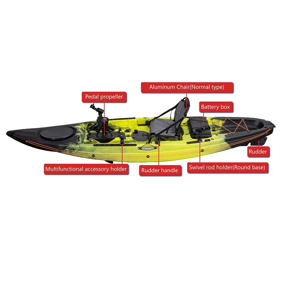 3.6 Meter Single Sit on Top Electric Motor and Pedal Drive Canoe Boat Fishing Kayak for Outdoor Water Sports