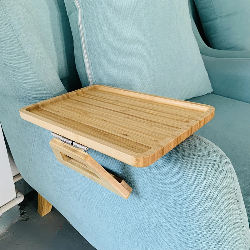 Bamboo wooden armrest clip on tray table natural couch arm tray bamboo sofa arm tray