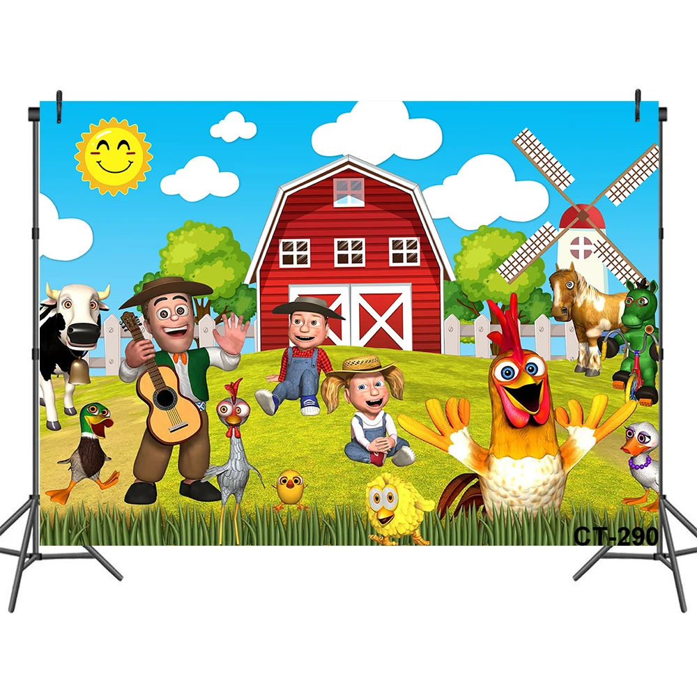 Custom Green Grass Farm Barn Animal Tractor Photo Background Vinyl La Granja De Zenon Photo Studio Kids 1st Birthday Backdrop