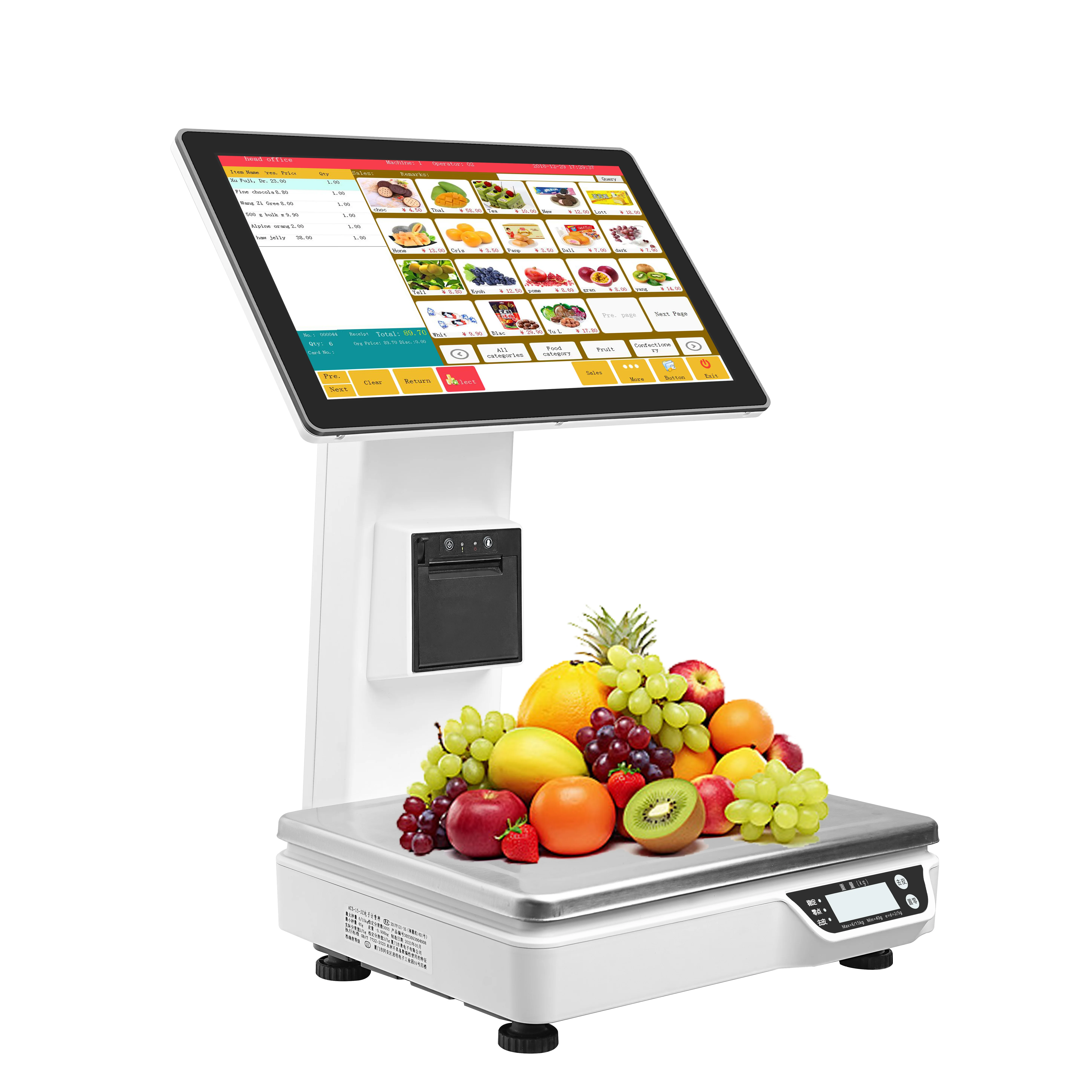 Pos System With Scale 15.6 Inch Touch Screen Weighing Scale Cash Register Pc Pos Scale For Supermarket Retail