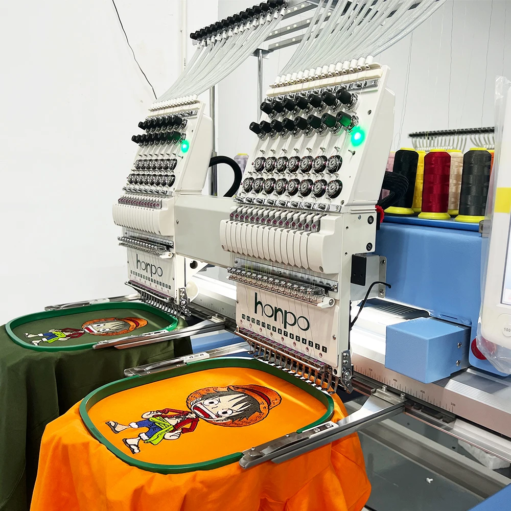 HONPO Best 2 heads computer embroidery machine Automatic thread trimming for cap shirt uniform sweater