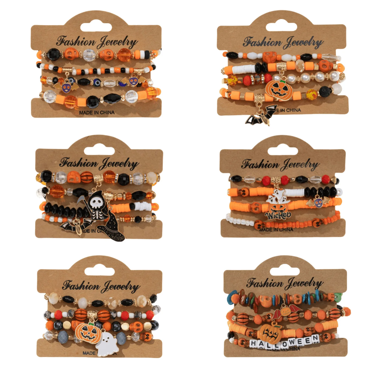 Halloween bracelet Bat spider pumpkin lifting polymer clay elastic thread handmade Party string