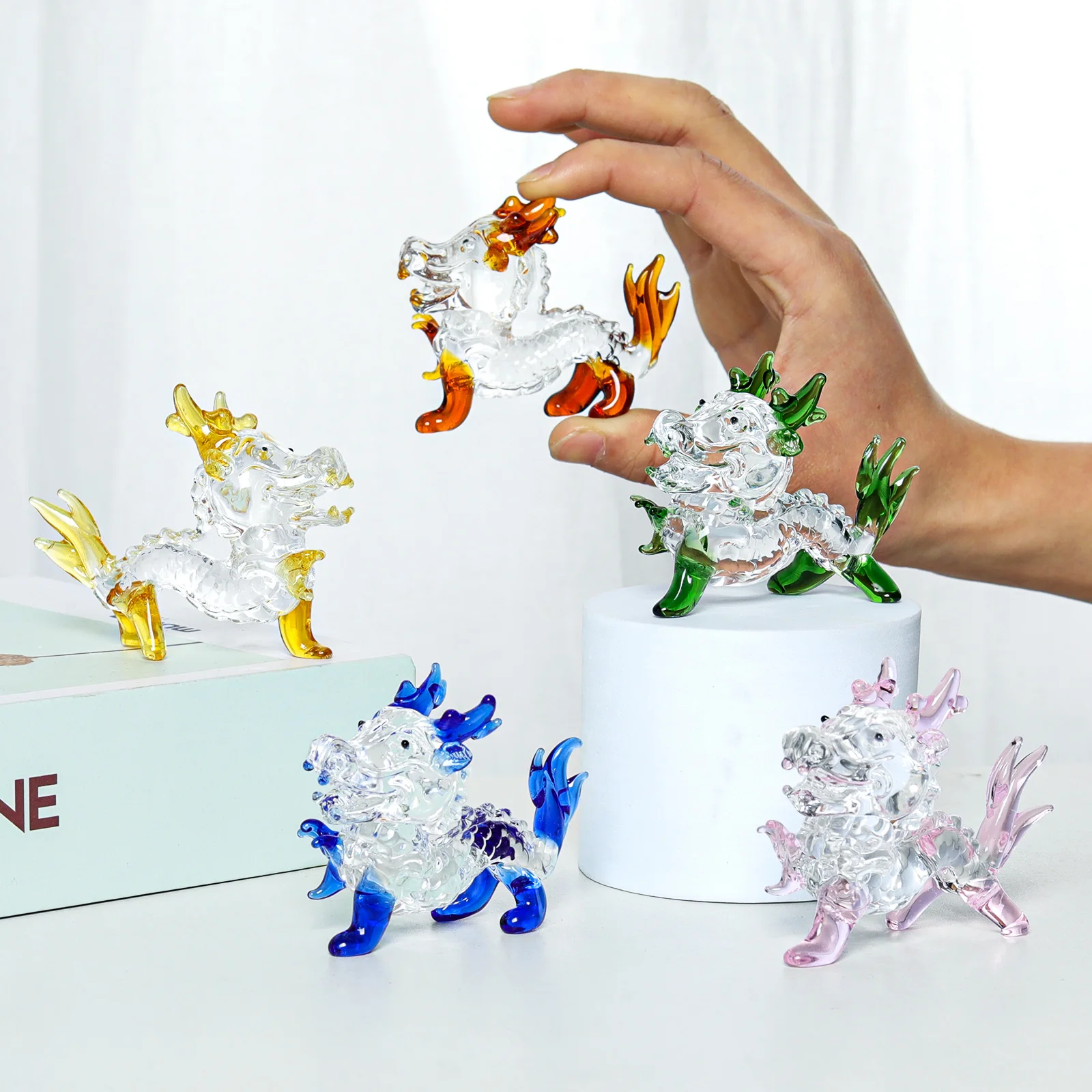 Tiny Crystal Dinosaur  Micro Crystal Figurines Hand Blown Clear Glass Art Animals Collectible Gift Home Decor