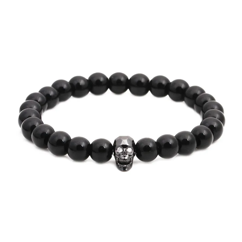 Hot sale Crown Bracelet  Black Onyx Beaded Bracelet Ghost Head Set Bracelet