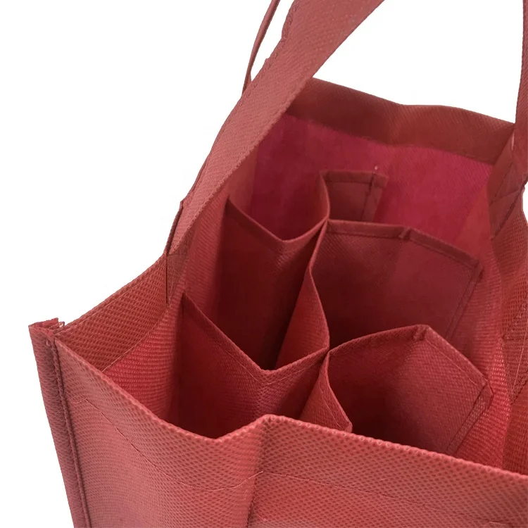 Bolsa de vino Reusable Nonwoven Wine Bag 4 bottle 6 Bottle Non Woven Fabric Wine Bag Wine Bottle Bag With Handle