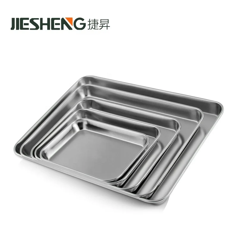 High Quality Rectangle Metal Food Tray Thick Buffet Serving Silver Stainless Steel Trays