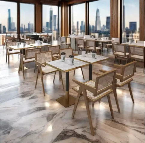 I Well Beauty Hot Selling Commercial Furniture Dinner Wooden Metal Marble Kitchen Dining Wood Restaurant Table top