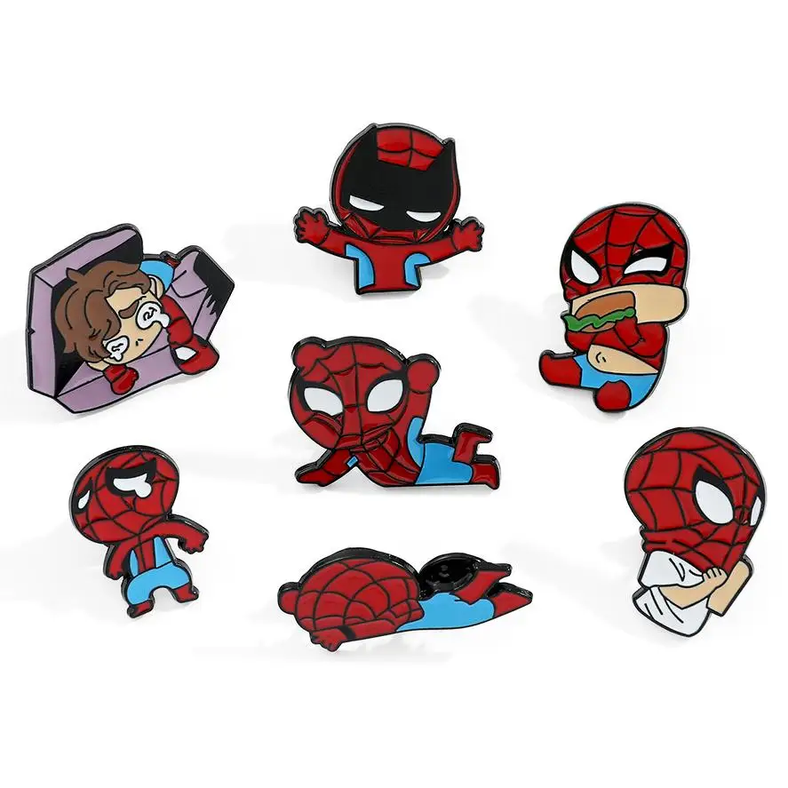 Hot Cartoon Anime Cool Marvel Bat Spider Man Brooch Decoration Clothes Hat Bag Metal Pins Commemorative Badges Promotional Gifts