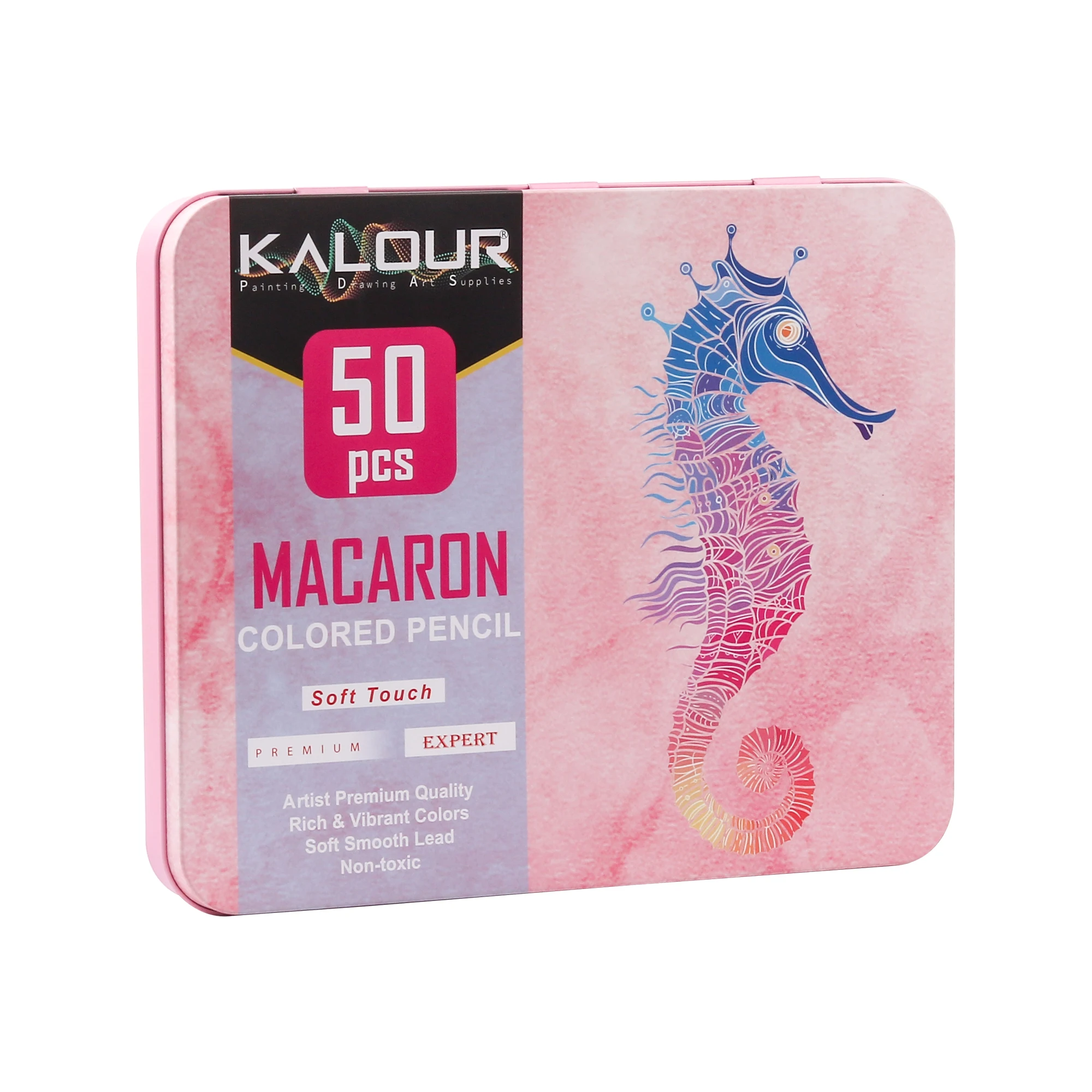 KALOUR Hot Sale High grade Vibrant Colors Soft Core Oil based 50pcs Macaron Pencil Colored Pencils in Tin Box