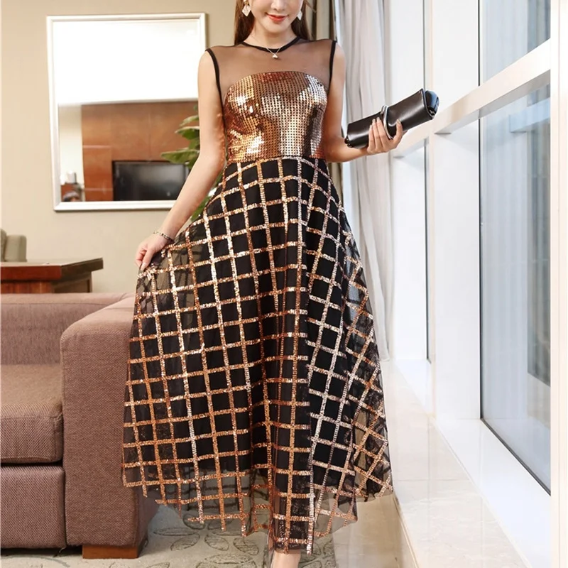 Banquet Celebrity Elegant Birthday Party Evening Dress Fashion Host Evening Dress Sequin Design High Sense Long Dress