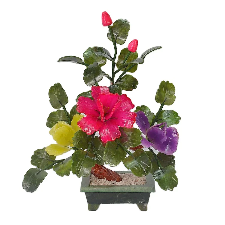 3 peony flowers Natural jade potted plants Crafts home accessories