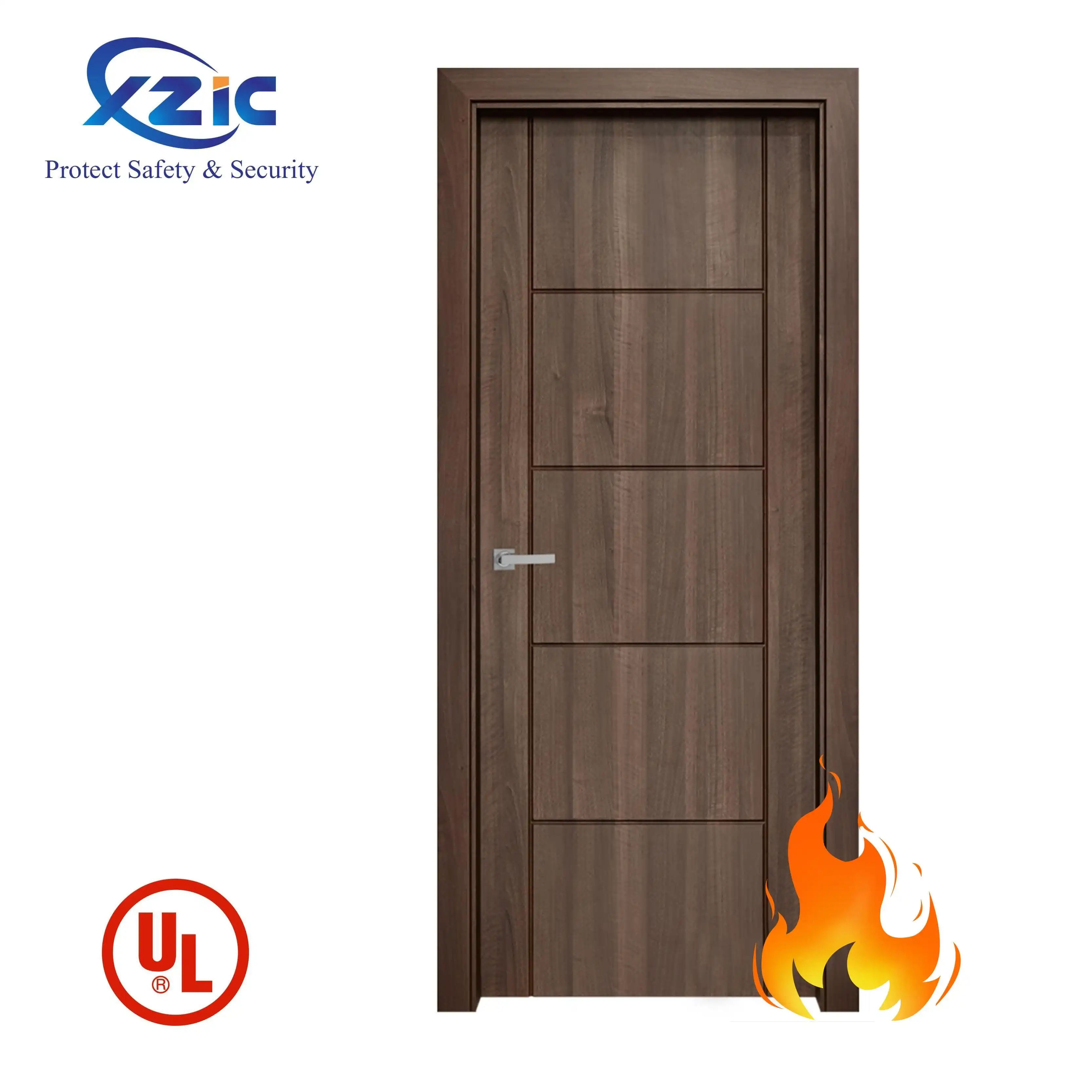 Cheap Fire Doors Internal Water Proof 4 Panel Fire Rated Wood Door Modern Commercial Interior Melamine Board Veneer Wood Door