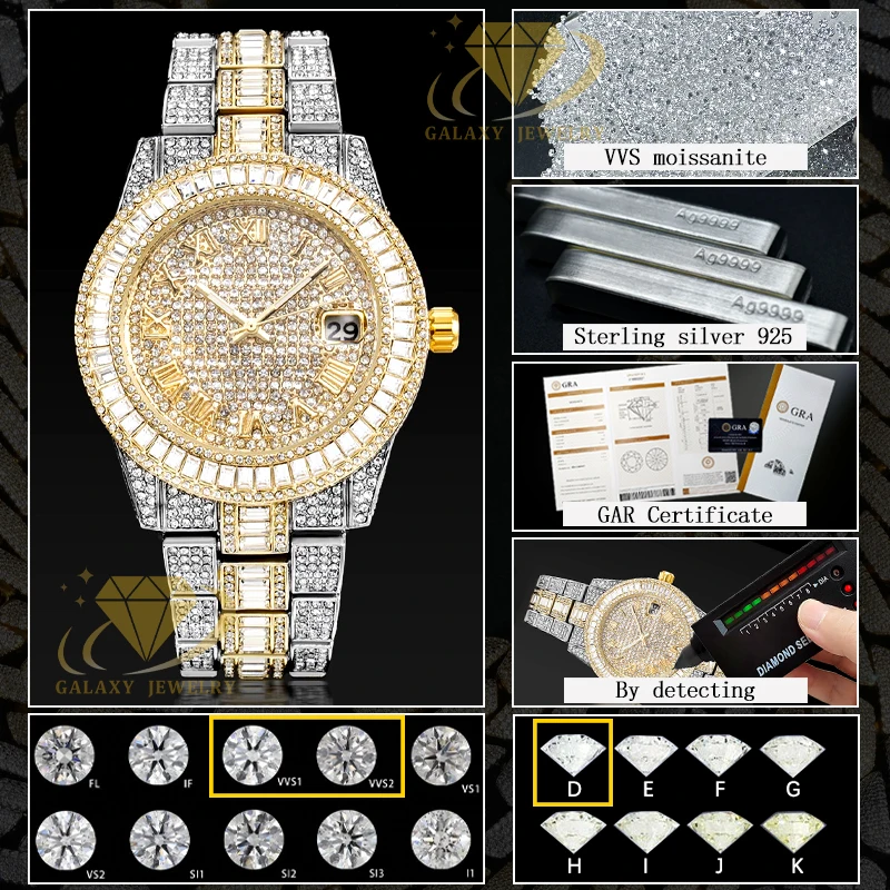 Buss down Custom Pass Diamond Tester Vvs Moissanite Iced Out Bezel Watch Case Men Luxury Watches Bands