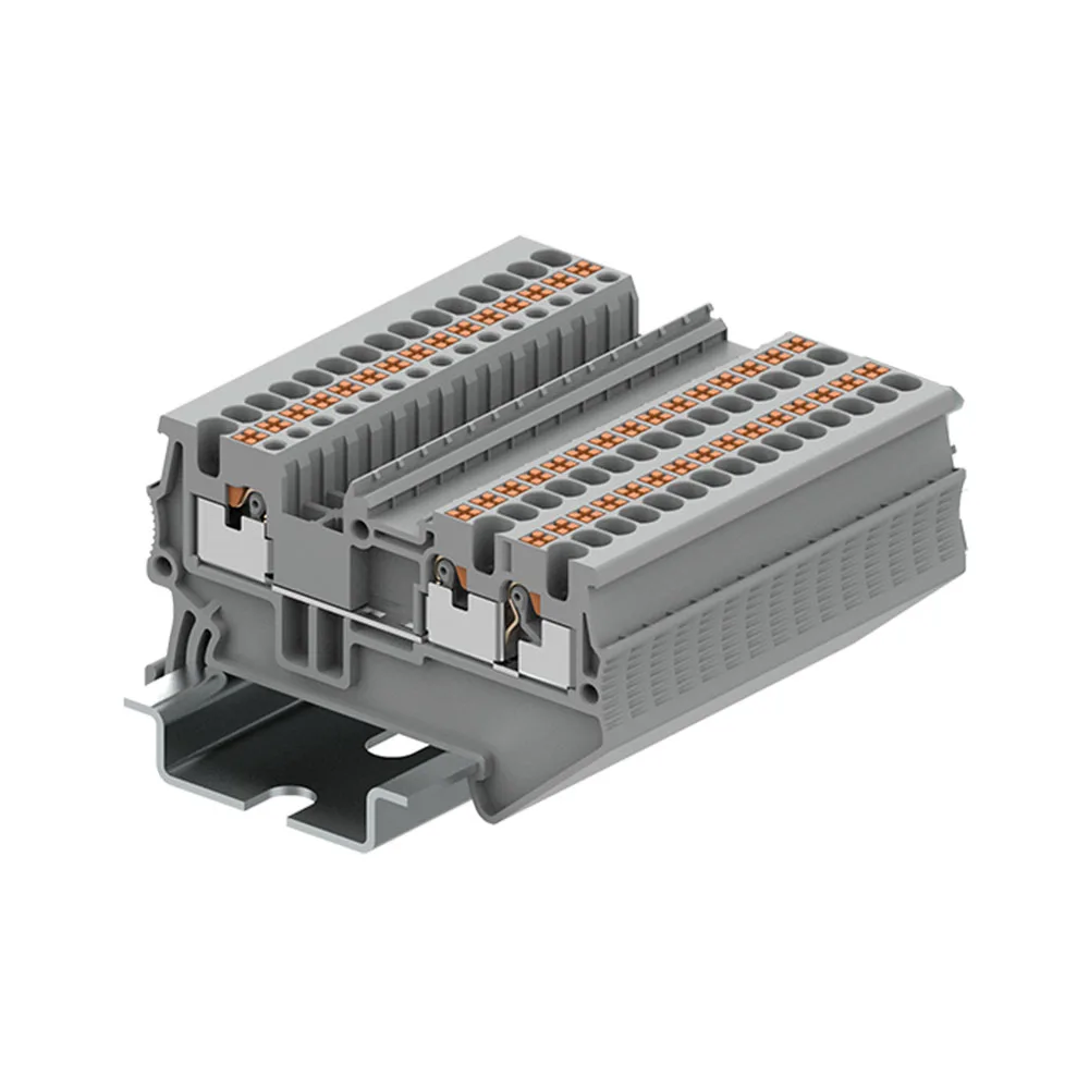 Feed through multi conductor and ground terminal blocks gray color customizable PA66