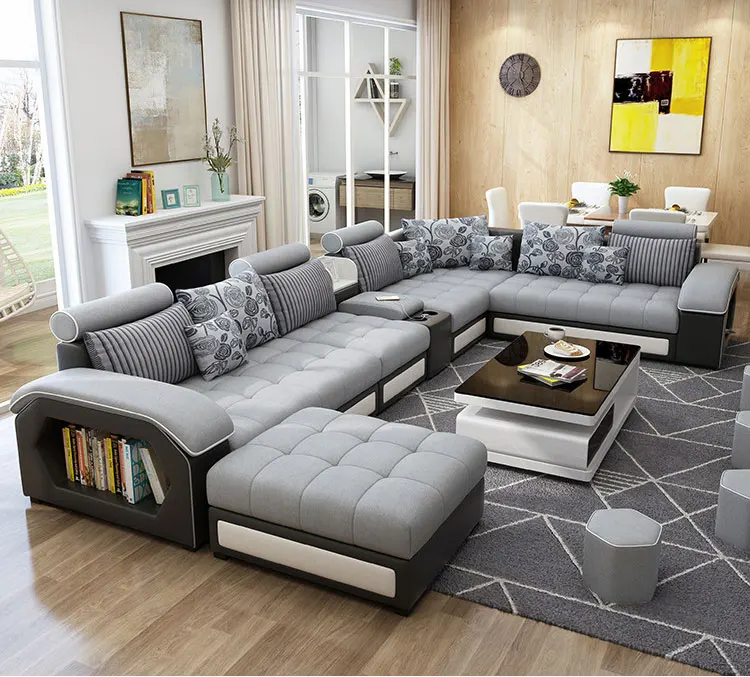Reclinable Waterproof Relax Fabric Sectional Sofa Set Living Room Furniture Solid Wood Frame High Density Foam Modular Sofa