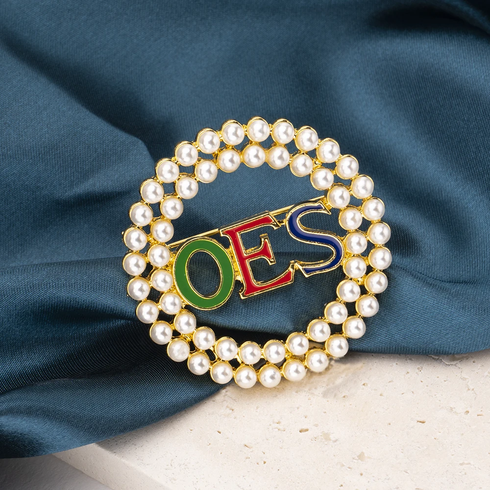 Wholesale Custom Greek Letter Sorority Jewelry Order Of The Eastern Star Oes Brooches Pearl Beads Brooch Pin