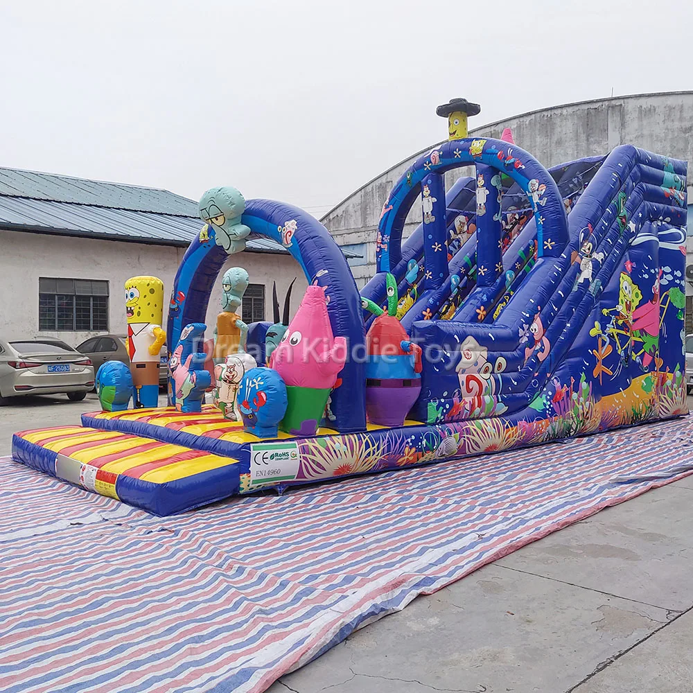 Commercial PVC Bouncy Castle Backyard Wet Dry Kids Waterslide Sponge Cartoon Inflatable Dry Slide Outdoor