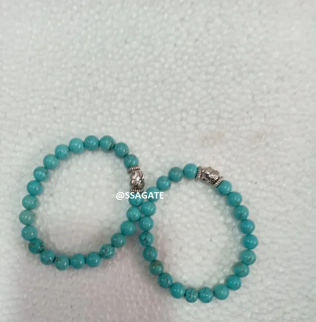 Natural 8mm Turquoise Agate Beads Bracelet with Buddha Logo Elastic Healing Crystal Beads Stone Material Eye Shape Online Sale