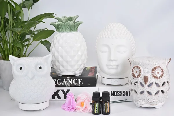 2022 Hot Bedroom Decor Gift Essential Oil Diffuser Ultrasonic Aroma Humidifier Warm Light Ceramic Buddha Head Diffusers Yoga