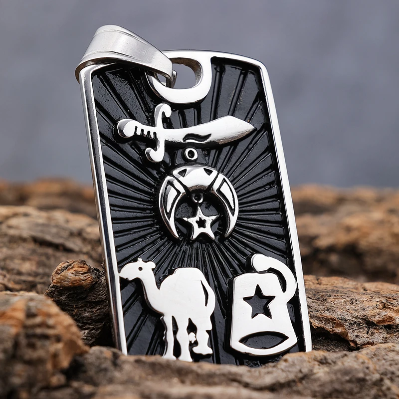 Stainless Steel Free Masons Masonic Moon Star Camel Shrine Symbol Charms 18k Gold Plated Silver Pendant Necklaces For Men Women