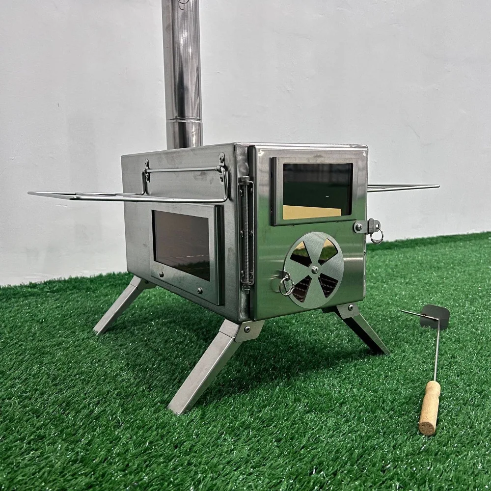 Outdoor 304 Stainless Steel  Camping charcoal burning Stove  Portable Tent windproof Wood burning Stove With Pipes