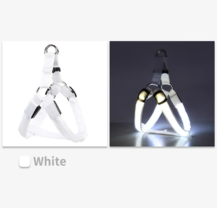 Led Polyester Fabric Dog Harness White Orange Night Safety Light Up Usb Rechargeable Led Dog Harness Vest
